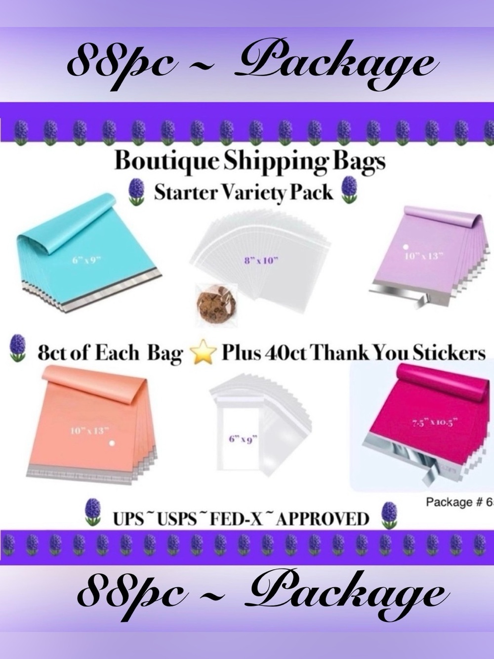 88pcs~ Starter Package -16ct Clear Bags/32ct Poly Bags & 40ct Stickers 🪻🆕🪻